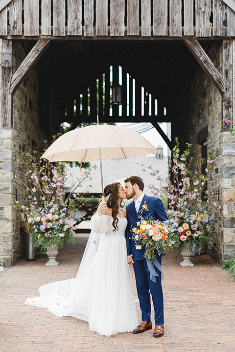 Bride and groom at their spring wedding at Blue Hill at Stone Barns, Long Island NY Florist